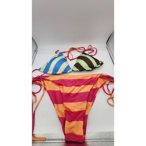 Women's Multi Colored Stripes String Bikini Xl Fits All New